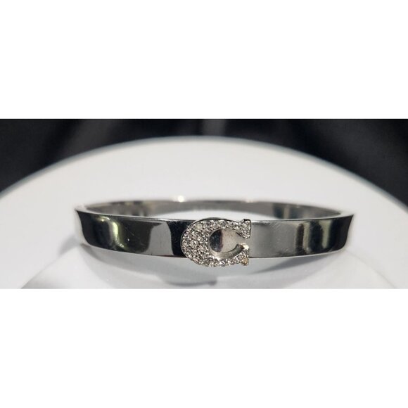 Coach Pave Signature "C" Silver-Tone Hinged Bangle Bracelet - Picture 1 of 6
